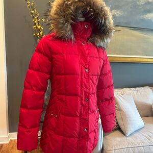 NWOT~Tommy Hilfiger Red Fur-Trimmed Women's Jacket~Size S/P/P